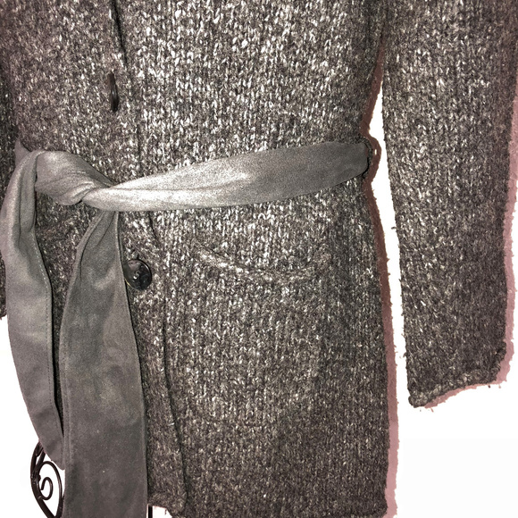 J. Jill Grey Wool Long Cardigan Jacket with Sash - Picture 6 of 7